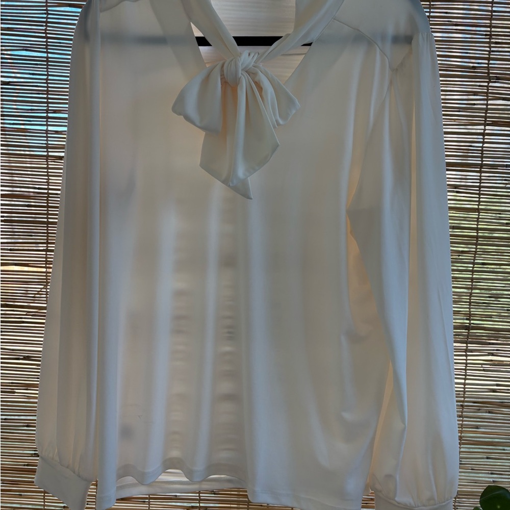 Ann Taylor Cream Blouse with Bow Detail